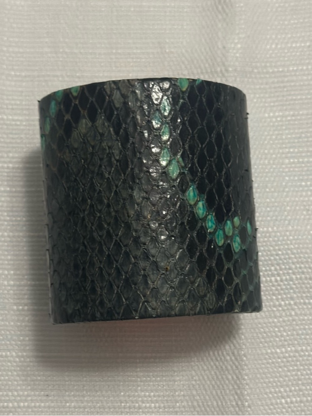 Camille Zarsky Python Leather Cuff Bracelet Teal Black Wide Statement - Picture 2 of 4